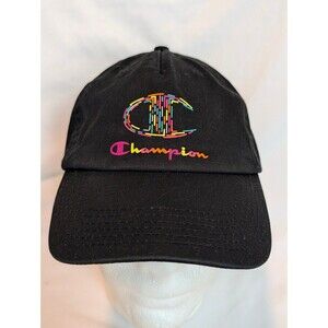 Champion Cubic Twill Dad Cap Black Multi-Color Embroidered Logo Adjustable